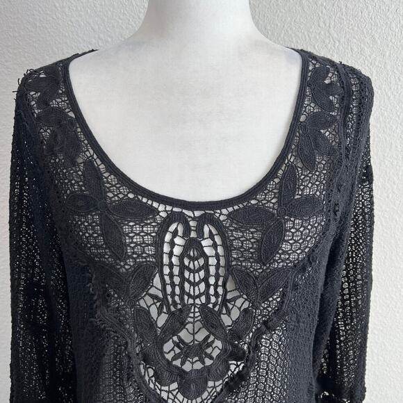 Eberjey Breezy Weave Black Floral Crochet Swim Coverup Women's M Mini Sheer - Picture 2 of 7
